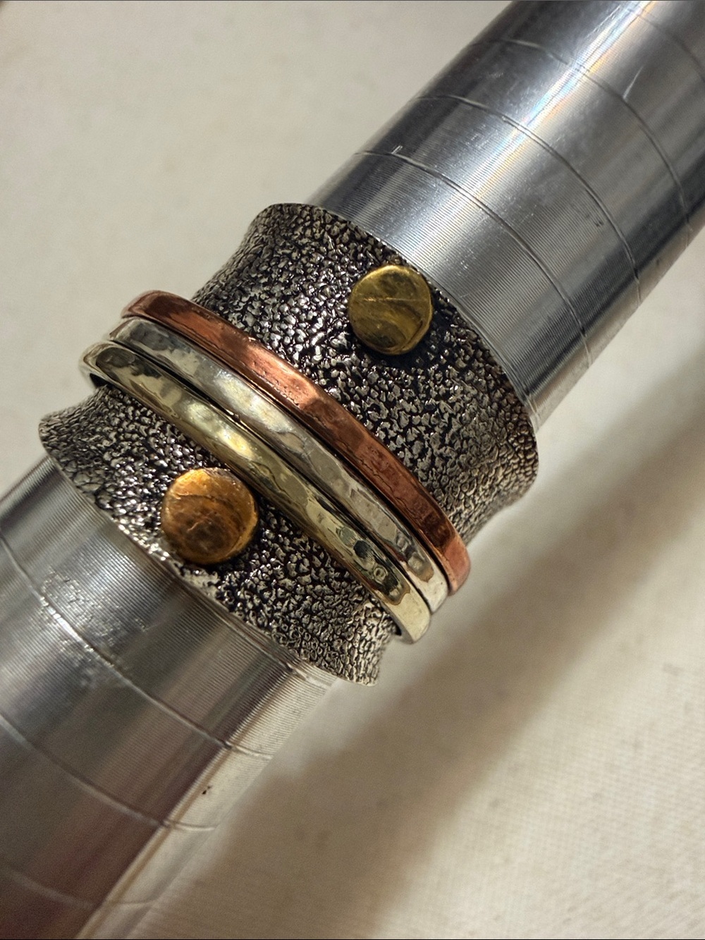 Stunning Statement Piece Ring Textured Wide Band Sterling Silver 925 size 12